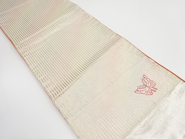 JAPANESE KIMONO / ANTIQUE FUKURO OBI / SILK / EMBROIDERY / BUTTERFLY